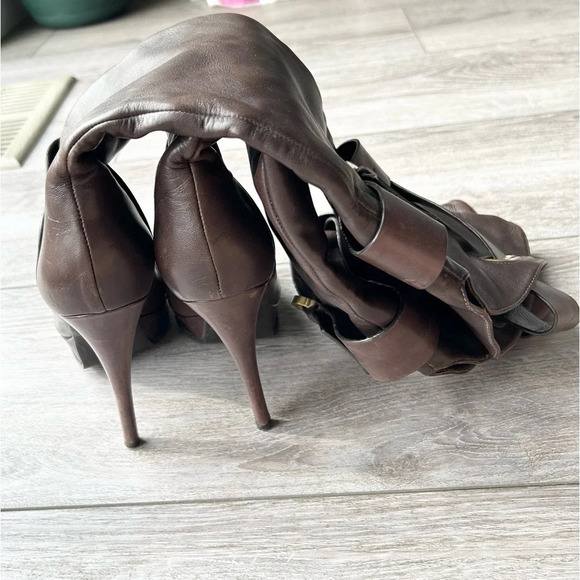 GUESS by Marciano Brown Buttery Leather Platform Heeled Knee High Boots - Picture 6 of 16